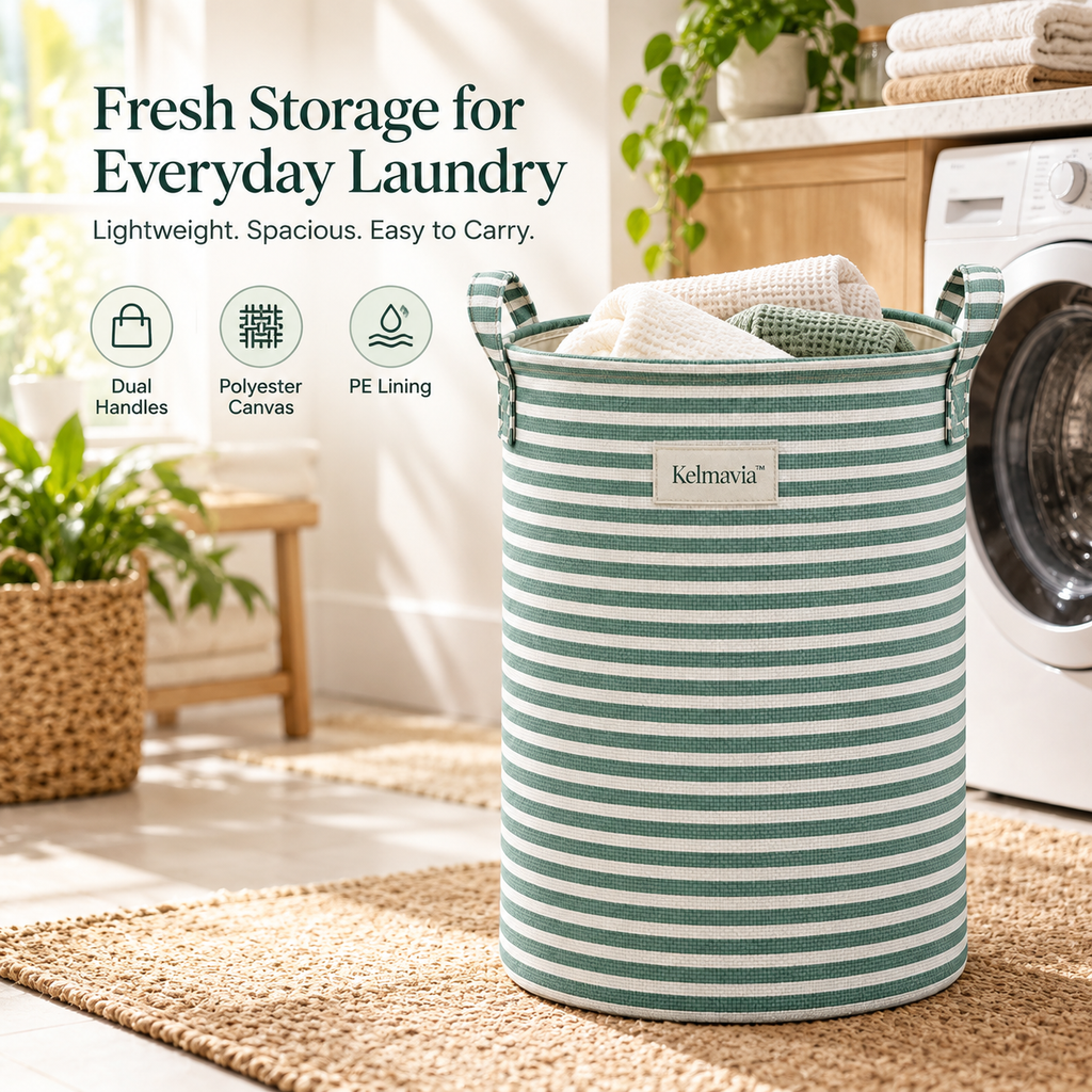 Kelmavia™ Sage Stripe Laundry Hamper