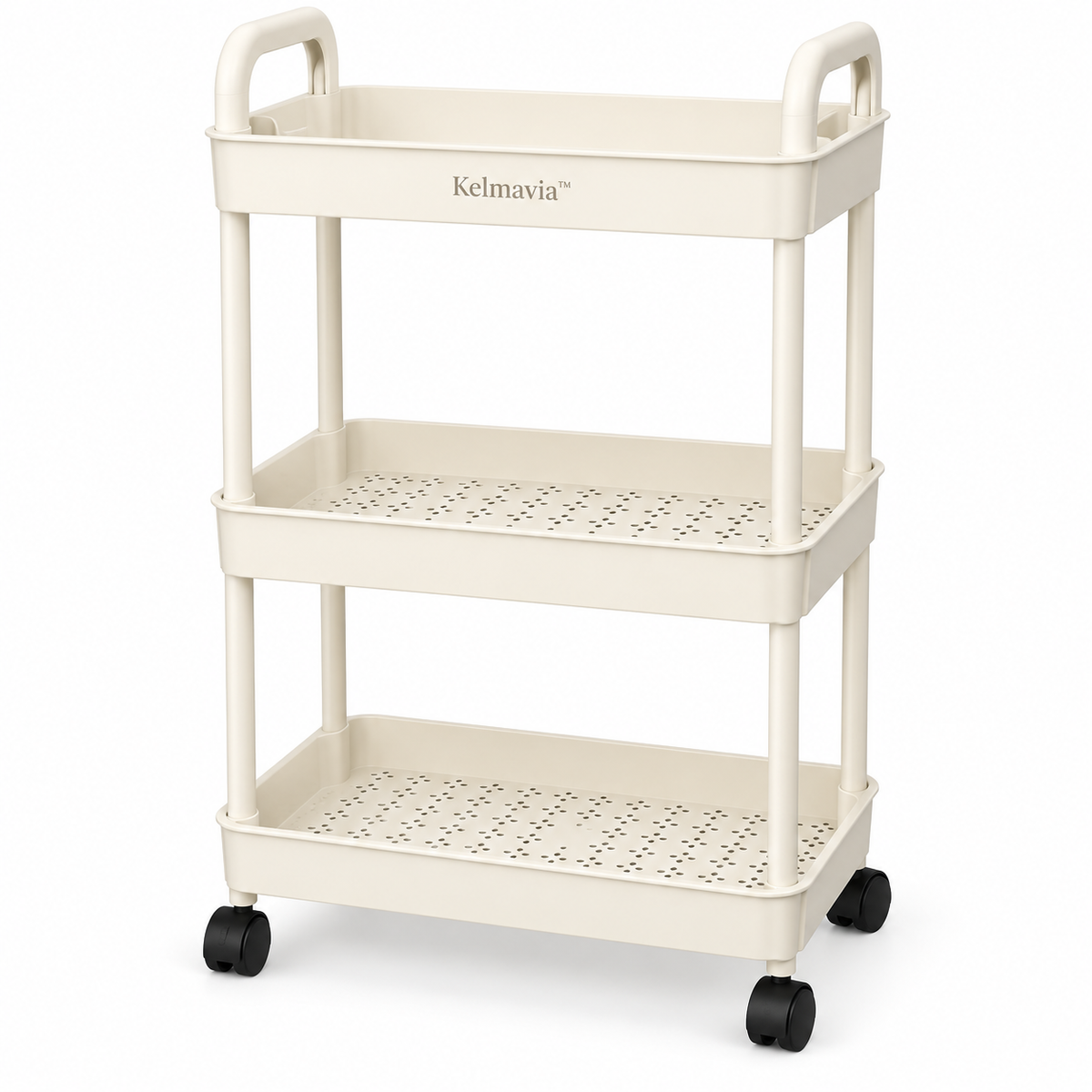 Kelmavia™ Ivory Three-Tier Rolling Cart
