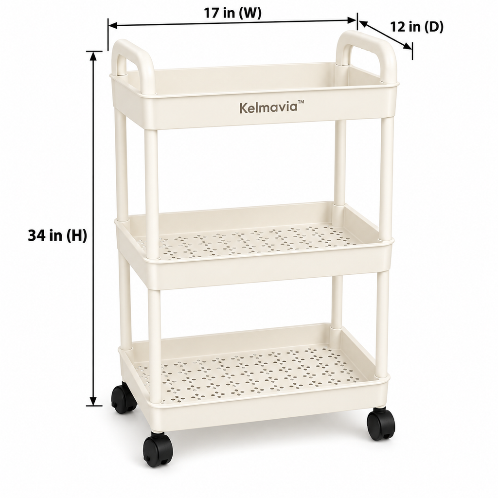 Kelmavia™ Ivory Three-Tier Rolling Cart
