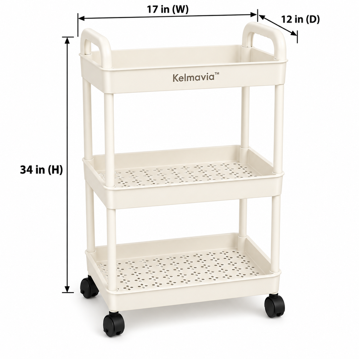 Kelmavia™ Ivory Three-Tier Rolling Cart