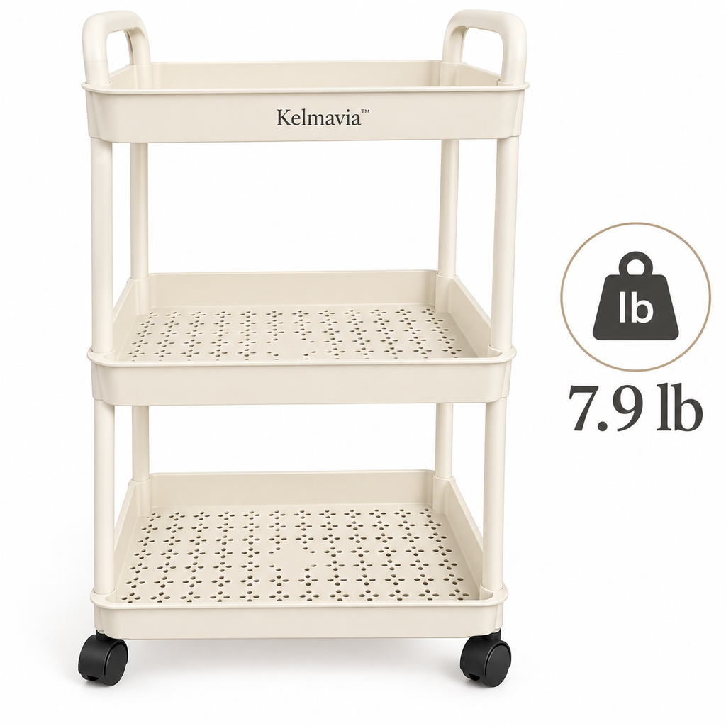 Kelmavia™ Ivory Three-Tier Rolling Cart