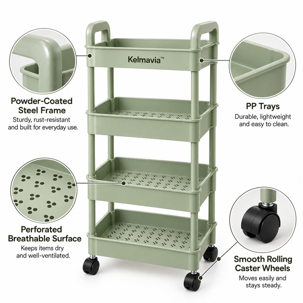 Kelmavia™ Sage Four-Tier Utility Cart