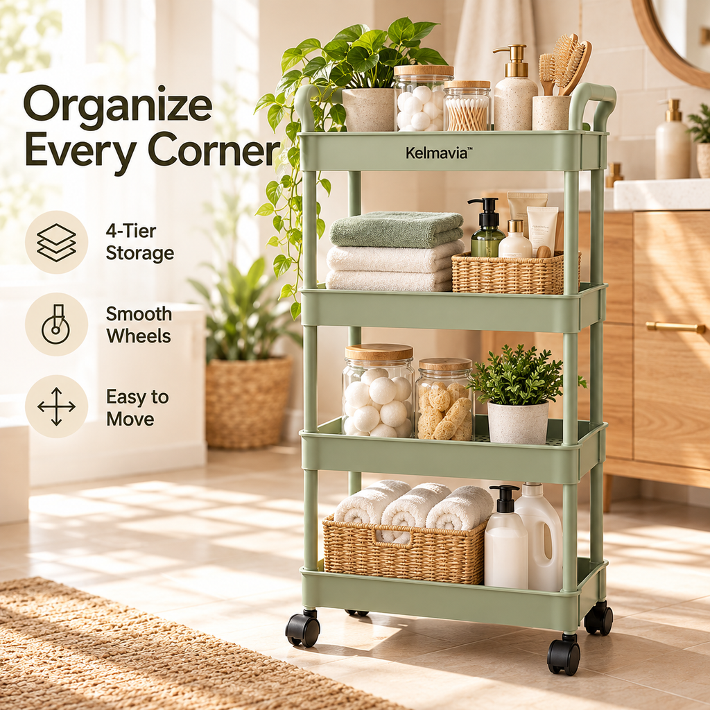 Kelmavia™ Sage Four-Tier Utility Cart