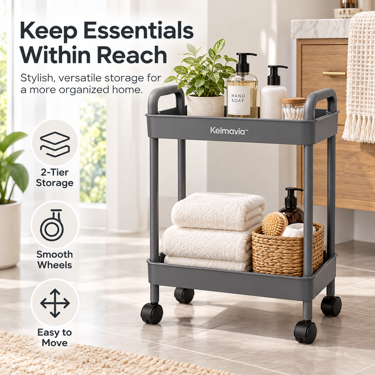 Kelmavia™ Slate Two-Tier Utility Cart