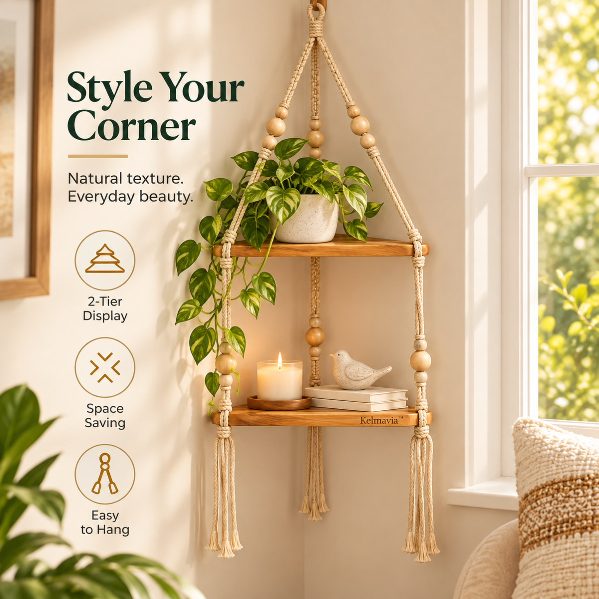 Kelmavia™ Meadow Rope Hanging Shelves