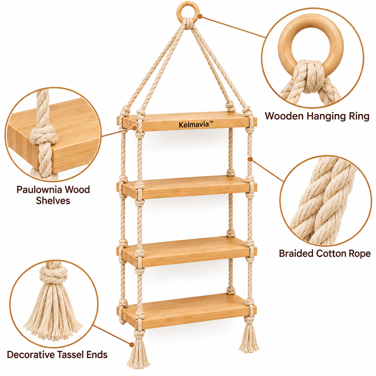 Kelmavia™ Natural Ladder Hanging Shelf